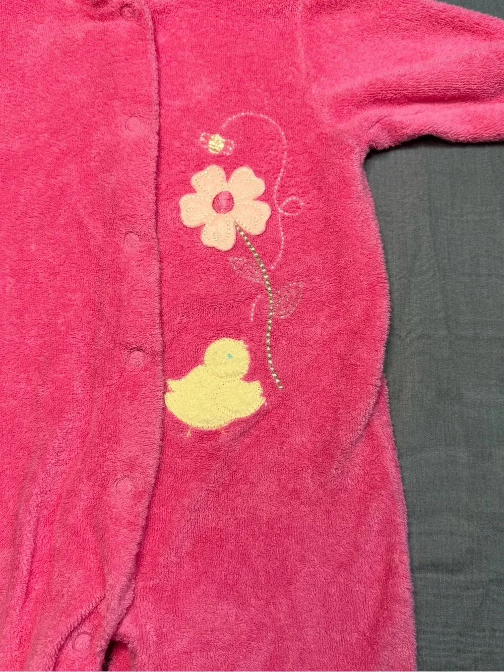 Y2K Carter's Bright Pink Plush Footed One-Piece with Yellow Duck & Flower